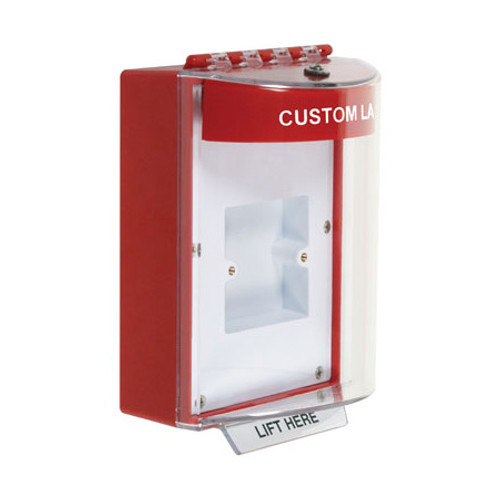STI-13810CR STI Universal Stopper Dome Cover Enclosed Back Box, European Sealed Mounting Plate and Hood - Custom Label - Red - Non-Returnable