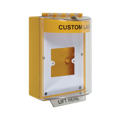 STI-13920CY STI Universal Stopper Dome Cover Enclosed Back Box, European Open Mounting Plate and Hood with Horn  - Custom Label - Yellow - Non-Returnable