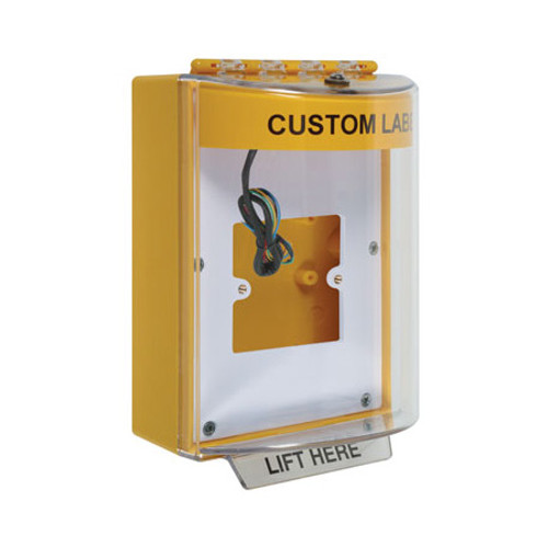 STI-13930CY STI Universal Stopper Dome Cover Enclosed Back Box, European Open Mounting Plate and Hood with Horn and Relay - Custom Label - Yellow - Non-Returnable