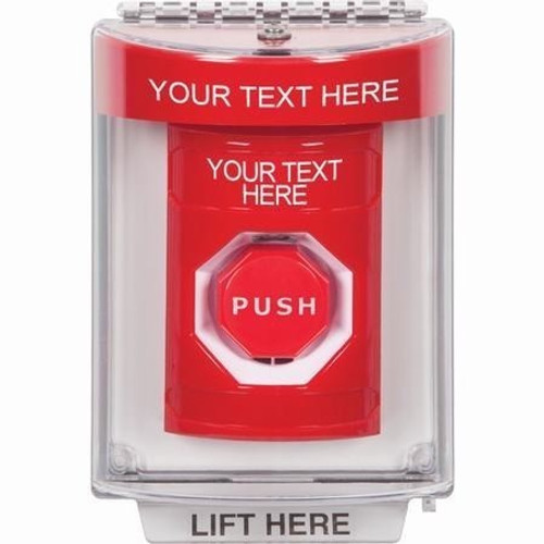 SS2048ZA-EN STI Red Indoor/Outdoor Flush w/ Horn Pneumatic (Illuminated) Stopper Station with Non-Returnable Custom Text Label English