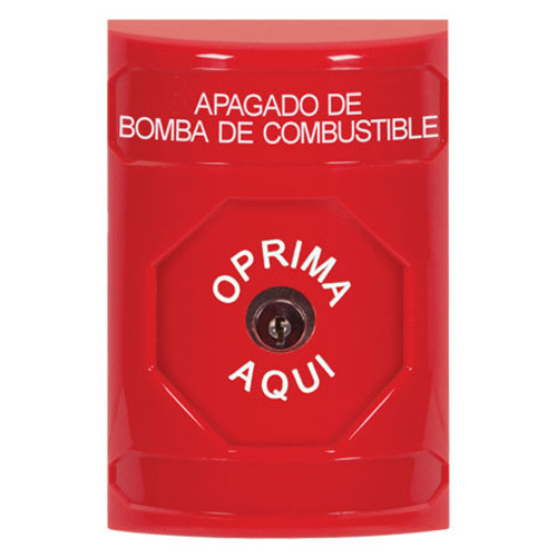 SS2000PS-ES STI Red No Cover Key-to-Reset Stopper Station with FUEL PUMP SHUT DOWN Label Spanish