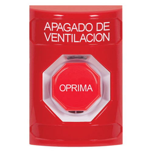 SS2002HV-ES STI Red No Cover Key-to-Reset (Illuminated) Stopper Station with HVAC SHUT DOWN Label Spanish