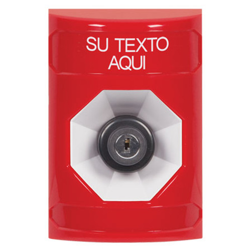 SS2003ZA-ES STI Red No Cover Key-to-Activate Stopper Station with Non-Returnable Custom Text Label Spanish