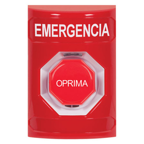 SS2008EM-ES STI Red No Cover Pneumatic (Illuminated) Stopper Station with EMERGENCY Label Spanish