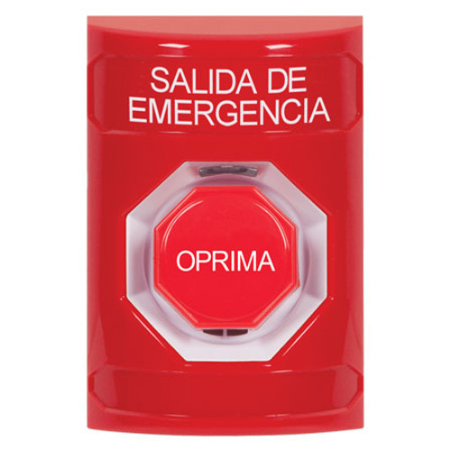 SS2008EX-ES STI Red No Cover Pneumatic (Illuminated) Stopper Station with EMERGENCY EXIT Label Spanish