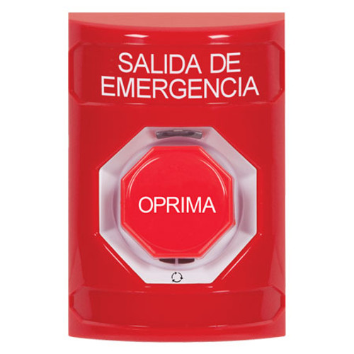 SS2009EX-ES STI Red No Cover Turn-to-Reset (Illuminated) Stopper Station with EMERGENCY EXIT Label Spanish