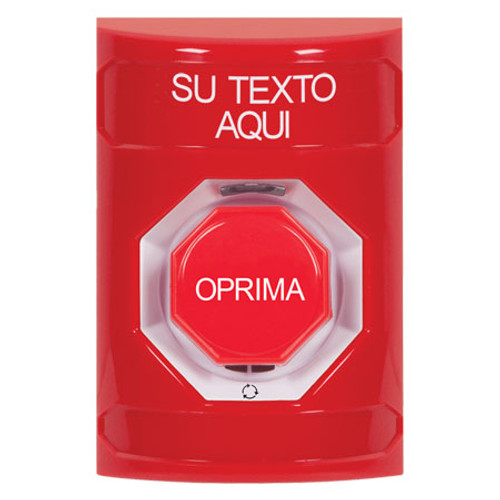 SS2009ZA-ES STI Red No Cover Turn-to-Reset (Illuminated) Stopper Station with Non-Returnable Custom Text Label Spanish