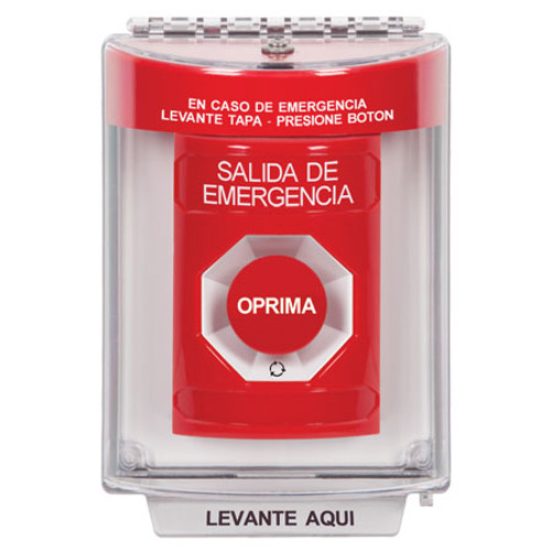 SS2031EX-ES STI Red Indoor/Outdoor Flush Turn-to-Reset Stopper Station with EMERGENCY EXIT Label Spanish