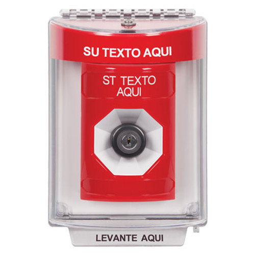 SS2033ZA-ES STI Red Indoor/Outdoor Flush Key-to-Activate Stopper Station with Non-Returnable Custom Text Label Spanish