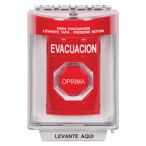 SS2038EV-ES STI Red Indoor/Outdoor Flush Pneumatic (Illuminated) Stopper Station with EVACUATION Label Spanish