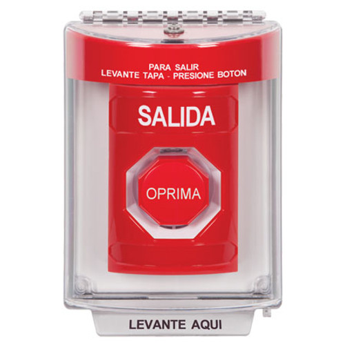 SS2038XT-ES STI Red Indoor/Outdoor Flush Pneumatic (Illuminated) Stopper Station with EXIT Label Spanish