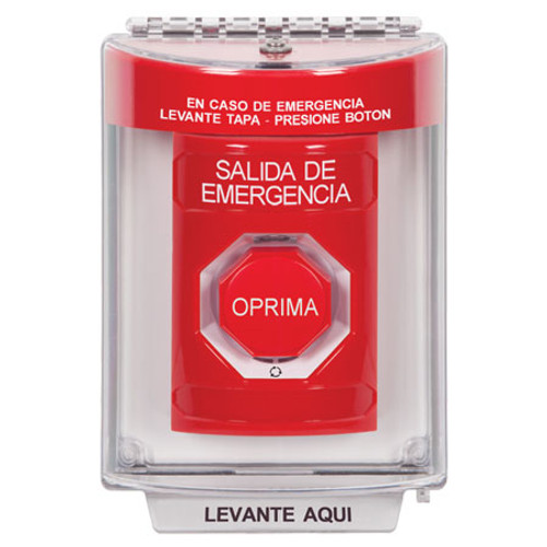 SS2039EX-ES STI Red Indoor/Outdoor Flush Turn-to-Reset (Illuminated) Stopper Station with EMERGENCY EXIT Label Spanish