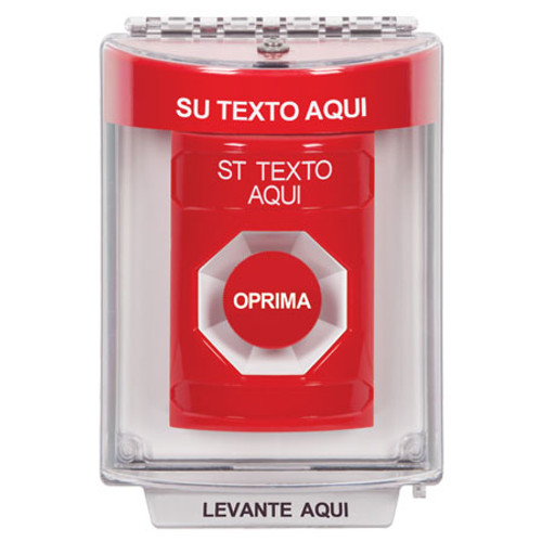 SS2044ZA-ES STI Red Indoor/Outdoor Flush w/ Horn Momentary Stopper Station with Non-Returnable Custom Text Label Spanish