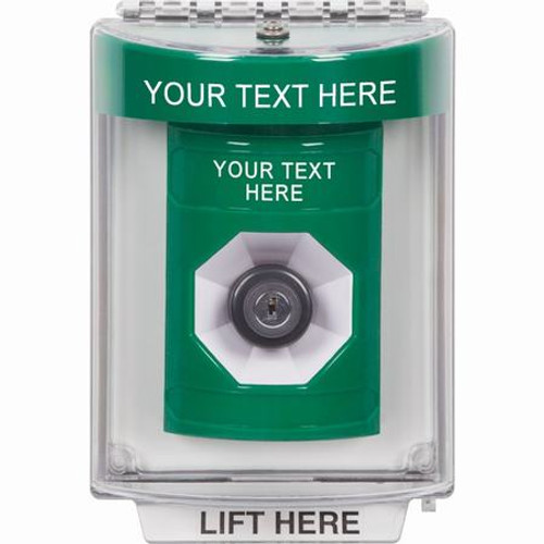 SS2143ZA-EN STI Green Indoor/Outdoor Flush w/ Horn Key-to-Activate Stopper Station with Non-Returnable Custom Text Label English