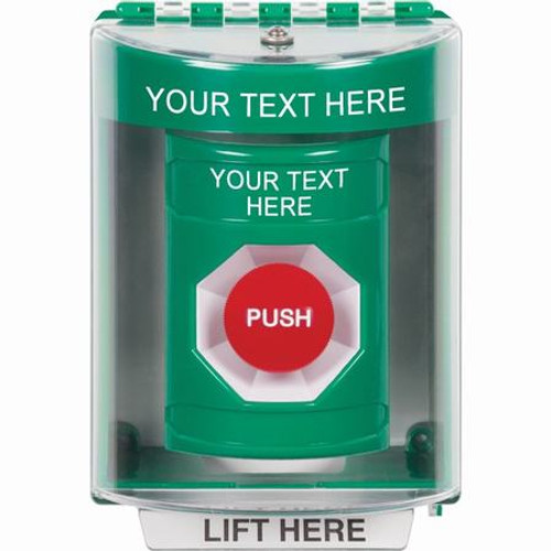 SS2174ZA-EN STI Green Indoor/Outdoor Surface Momentary Stopper Station with Non-Returnable Custom Text Label English