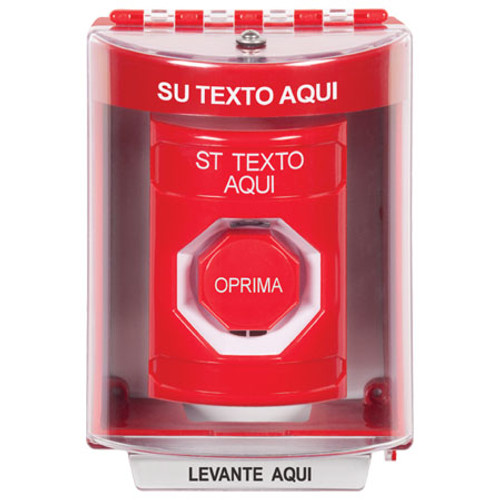 SS2085ZA-ES STI Red Indoor/Outdoor Surface w/ Horn Momentary (Illuminated) Stopper Station with Non-Returnable Custom Text Label Spanish