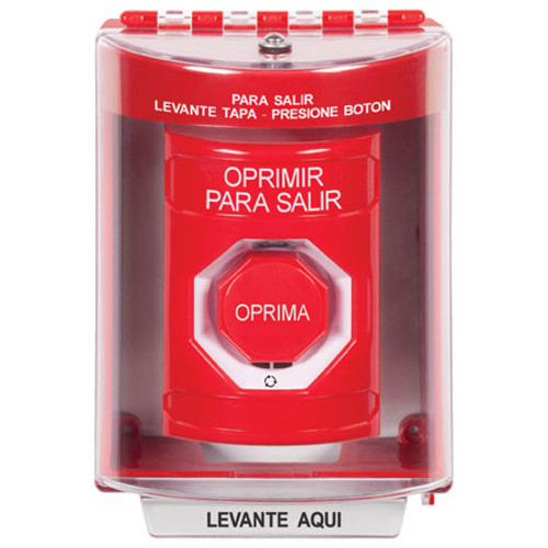 SS2089PX-ES STI Red Indoor/Outdoor Surface w/ Horn Turn-to-Reset (Illuminated) Stopper Station with PUSH TO EXIT Label Spanish