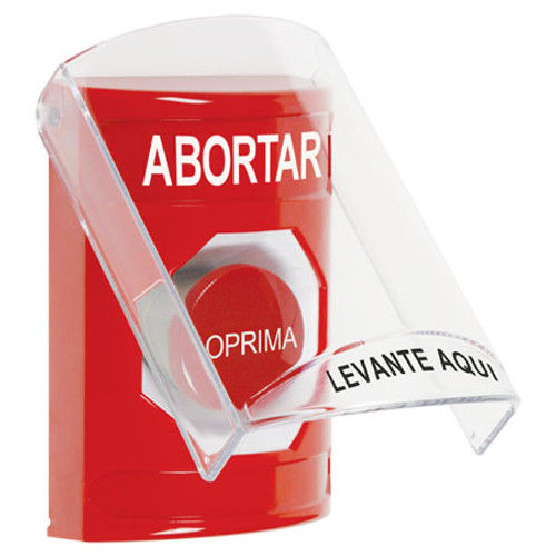 SS20A4AB-ES STI Red Indoor Only Flush or Surface w/ Horn Momentary Stopper Station with ABORT Label Spanish