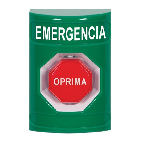 SS2102EM-ES STI Green No Cover Key-to-Reset (Illuminated) Stopper Station with EMERGENCY Label Spanish