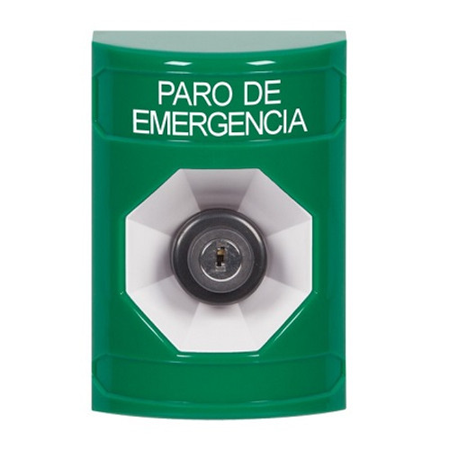 SS2103ES-ES STI Green No Cover Key-to-Activate Stopper Station with EMERGENCY STOP Label Spanish