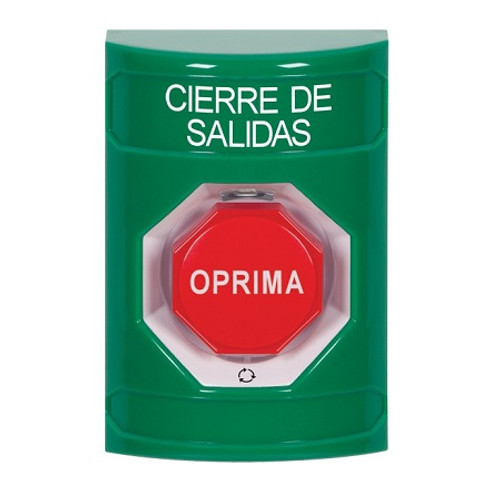 SS2109LD-ES STI Green No Cover Turn-to-Reset (Illuminated) Stopper Station with LOCKDOWN Label Spanish