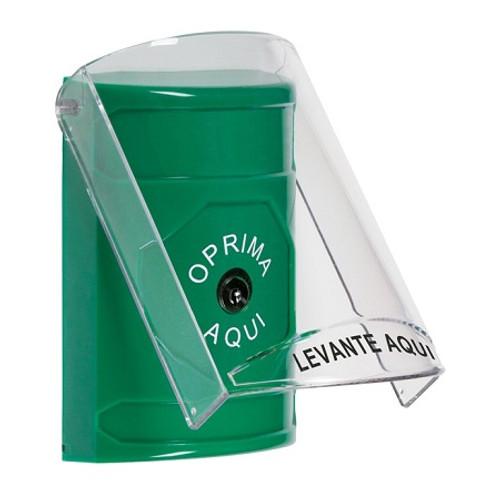 SS2120NT-ES STI Green Indoor Only Flush or Surface Key-to-Reset Stopper Station with No Text Label Spanish