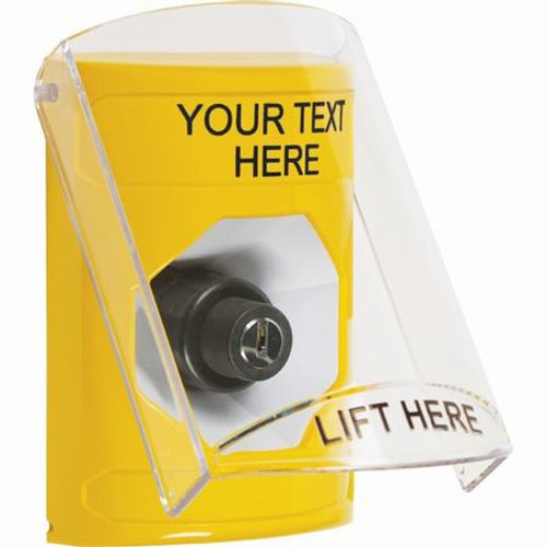 SS2223ZA-EN STI Yellow Indoor Only Flush or Surface Key-to-Activate Stopper Station with Non-Returnable Custom Text Label English