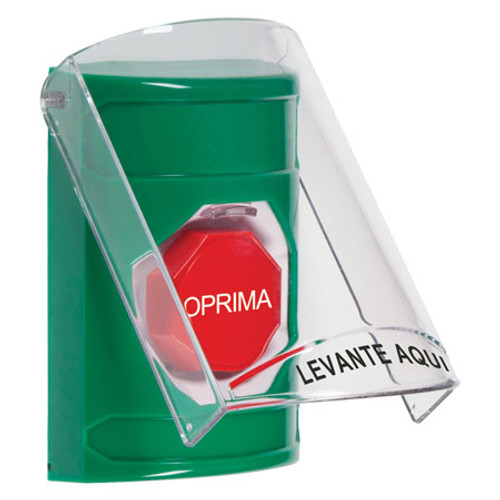 SS2128NT-ES STI Green Indoor Only Flush or Surface Pneumatic (Illuminated) Stopper Station with No Text Label Spanish