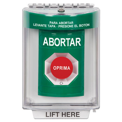 SS2131AB-ES STI Green Indoor/Outdoor Flush Turn-to-Reset Stopper Station with ABORT Label Spanish