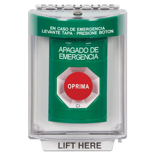 SS2131PO-ES STI Green Indoor/Outdoor Flush Turn-to-Reset Stopper Station with EMERGENCY POWER OFF Label Spanish