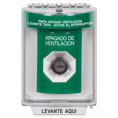 SS2133HV-ES STI Green Indoor/Outdoor Flush Key-to-Activate Stopper Station with HVAC SHUT DOWN Label Spanish
