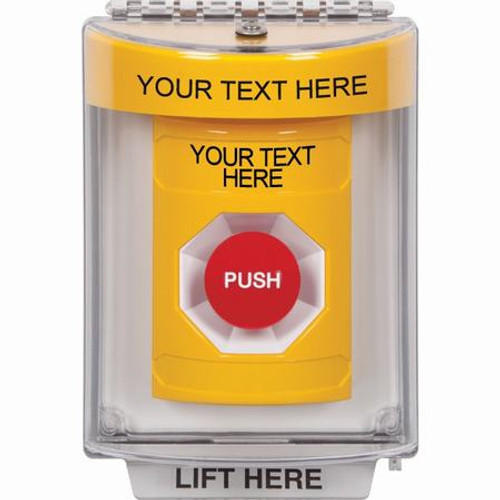 SS2234ZA-EN STI Yellow Indoor/Outdoor Flush Momentary Stopper Station with Non-Returnable Custom Text Label English