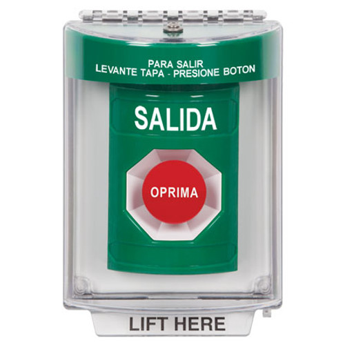 SS2134XT-ES STI Green Indoor/Outdoor Flush Momentary Stopper Station with EXIT Label Spanish