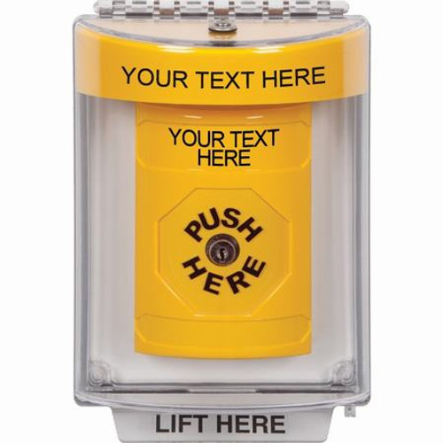 SS2240ZA-EN STI Yellow Indoor/Outdoor Flush w/ Horn Key-to-Reset Stopper Station with Non-Returnable Custom Text Label English