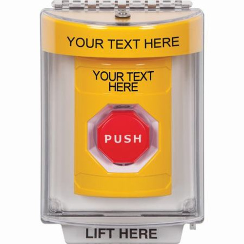 SS2242ZA-EN STI Yellow Indoor/Outdoor Flush w/ Horn Key-to-Reset (Illuminated) Stopper Station with Non-Returnable Custom Text Label English