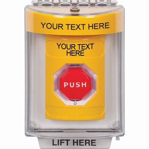 SS2249ZA-EN STI Yellow Indoor/Outdoor Flush w/ Horn Turn-to-Reset (Illuminated) Stopper Station with Non-Returnable Custom Text Label English