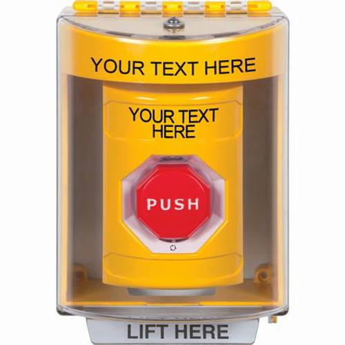 SS2279ZA-EN STI Yellow Indoor/Outdoor Surface Turn-to-Reset (Illuminated) Stopper Station with Non-Returnable Custom Text Label English