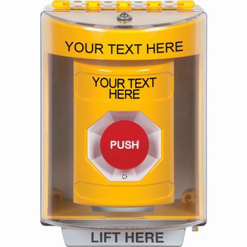 SS2281ZA-EN STI Yellow Indoor/Outdoor Surface w/ Horn Turn-to-Reset Stopper Station with Non-Returnable Custom Text Label English