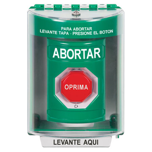 SS2179AB-ES STI Green Indoor/Outdoor Surface Turn-to-Reset (Illuminated) Stopper Station with ABORT Label Spanish