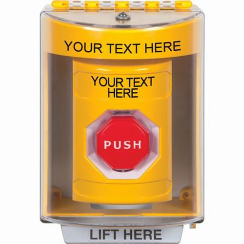 SS2288ZA-EN STI Yellow Indoor/Outdoor Surface w/ Horn Pneumatic (Illuminated) Stopper Station with Non-Returnable Custom Text Label English