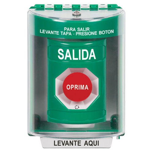 SS2181XT-ES STI Green Indoor/Outdoor Surface w/ Horn Turn-to-Reset Stopper Station with EXIT Label Spanish