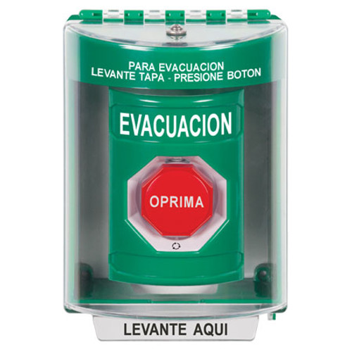 SS2189EV-ES STI Green Indoor/Outdoor Surface w/ Horn Turn-to-Reset (Illuminated) Stopper Station with EVACUATION Label Spanish