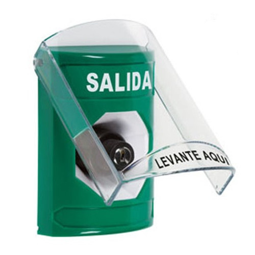 SS21A3XT-ES STI Green Indoor Only Flush or Surface w/ Horn Key-to-Activate Stopper Station with EXIT Label Spanish
