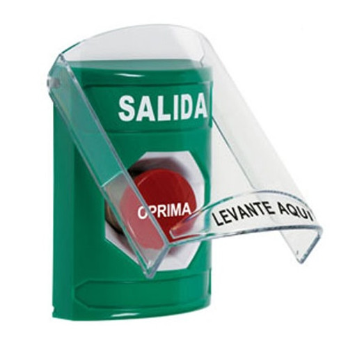 SS21A4XT-ES STI Green Indoor Only Flush or Surface w/ Horn Momentary Stopper Station with EXIT Label Spanish