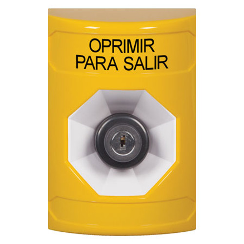 SS2203PX-ES STI Yellow No Cover Key-to-Activate Stopper Station with PUSH TO EXIT Label Spanish