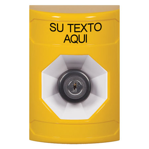 SS2203ZA-ES STI Yellow No Cover Key-to-Activate Stopper Station with Non-Returnable Custom Text Label Spanish