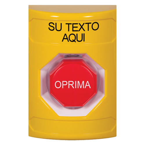 SS2205ZA-ES STI Yellow No Cover Momentary (Illuminated) Stopper Station with Non-Returnable Custom Text Label Spanish