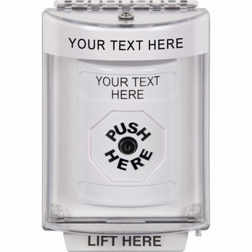 SS2330ZA-EN STI White Indoor/Outdoor Flush Key-to-Reset Stopper Station with Non-Returnable Custom Text Label English