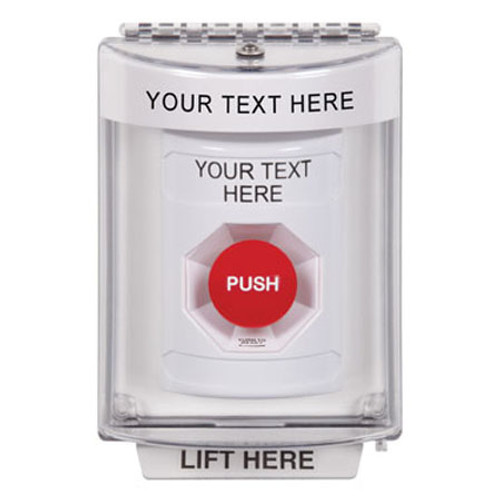 SS2331ZA-EN STI White Indoor/Outdoor Flush Turn-to-Reset Stopper Station with Non-Returnable Custom Text Label English