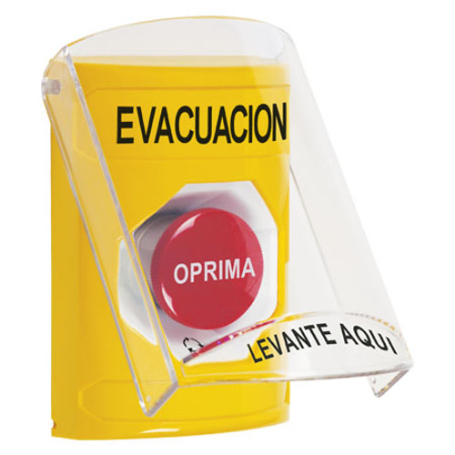 SS2221EV-ES STI Yellow Indoor Only Flush or Surface Turn-to-Reset Stopper Station with EVACUATION Label Spanish